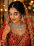 Silver-Tone American Diamond Bridal Choker Necklace Set with Earrings & Maang Tikka | Wedding Jewellery for Women
