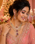 Ruby Red Stone Layered Necklace Set for Women | Wedding & Party Jewelry