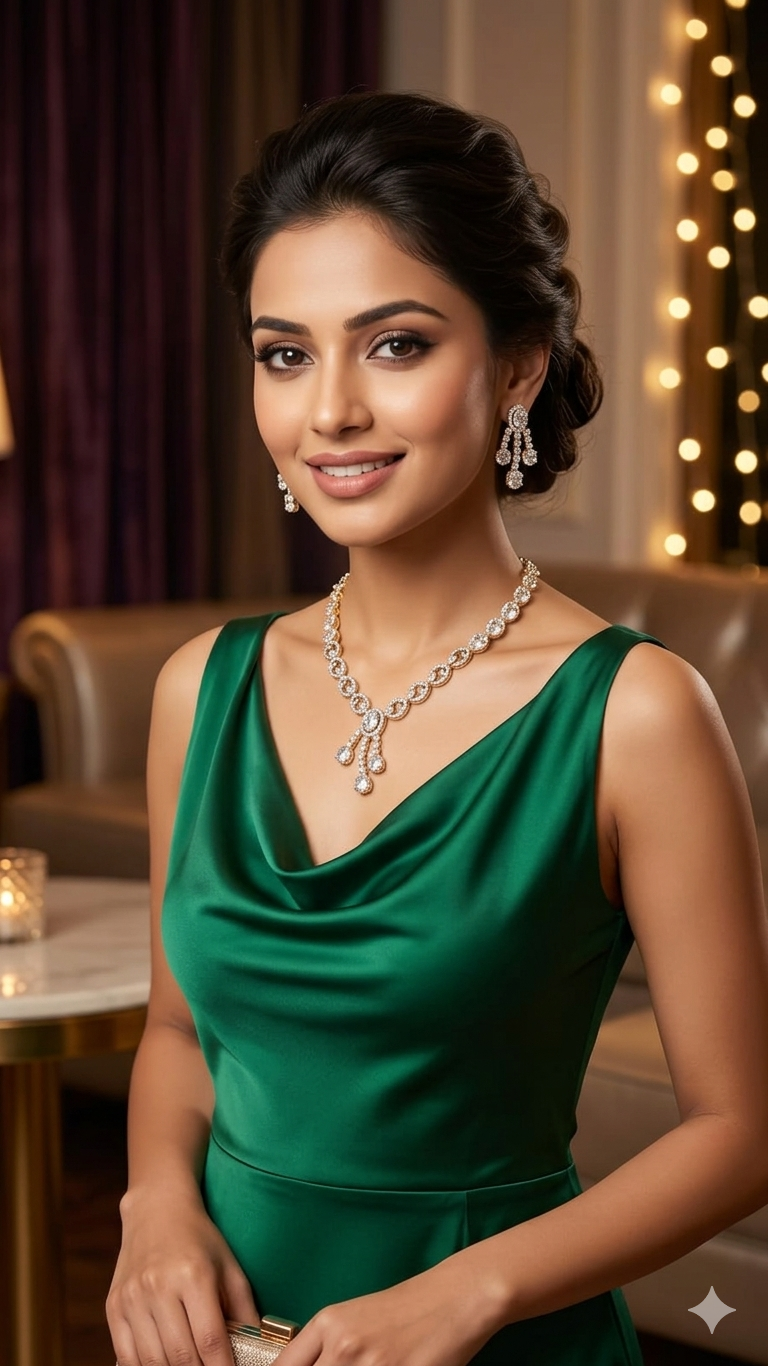 Premium Gold-Polish CZ Drop Pendant & Chandelier Earring Set