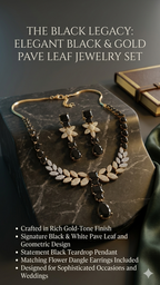 Elegance Redefined: Black and Gold Pave Leaf Jewelry Set with Teardrop Pendant