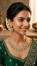Premium Gold Polish Floral Scalloped American Diamond Choker Set