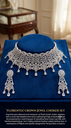 Florentia Royal Silver-Plated Intricate Floral Lace Bridal Choker Set with Cascading Statement Earrings