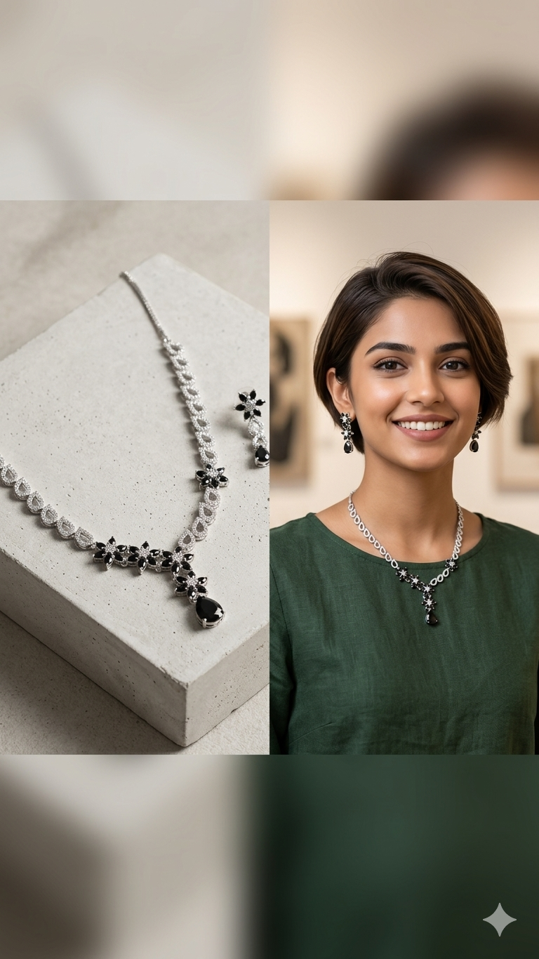 Modern Black Starburst & Teardrop Silver Set