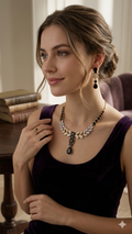 Elegance Redefined: Black and Gold Pave Leaf Jewelry Set with Teardrop Pendant