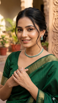 Green & Clear Stone Choker Necklace with Stud Earring