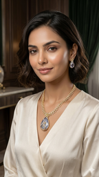 Light Blue-Grey Chalcedony Peacock Pendant Set