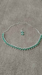 Green & Clear Stone Choker Necklace with Stud Earring