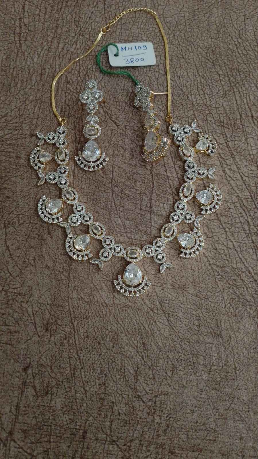 Premium Gold - Silver-Polish AD Pear-Drop Scalloped Necklace Set