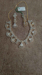 Premium Gold - Silver-Polish AD Pear-Drop Scalloped Necklace Set