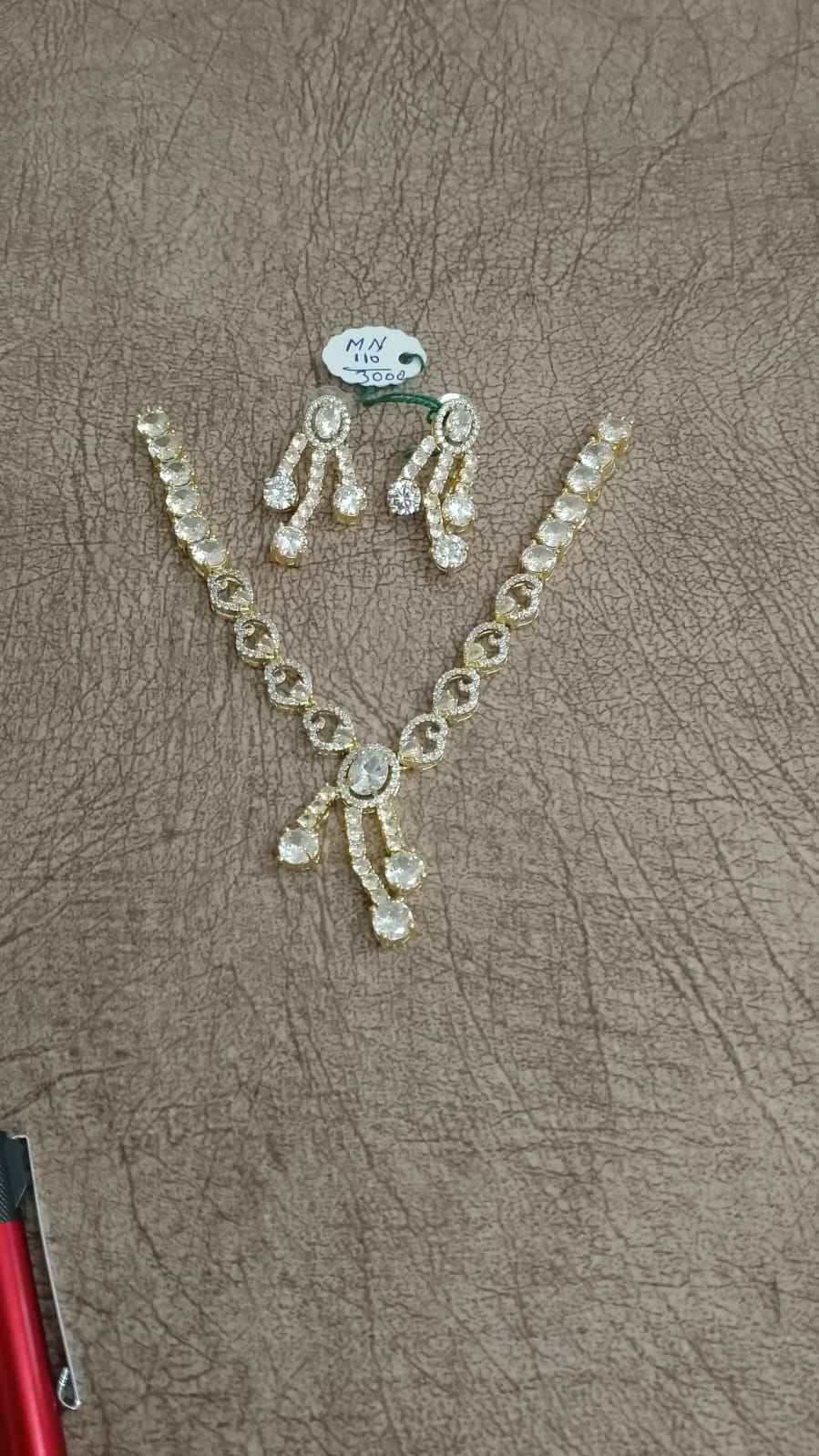Premium Gold-Polish CZ Drop Pendant & Chandelier Earring Set