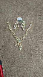 Premium Gold-Polish CZ Drop Pendant & Chandelier Earring Set