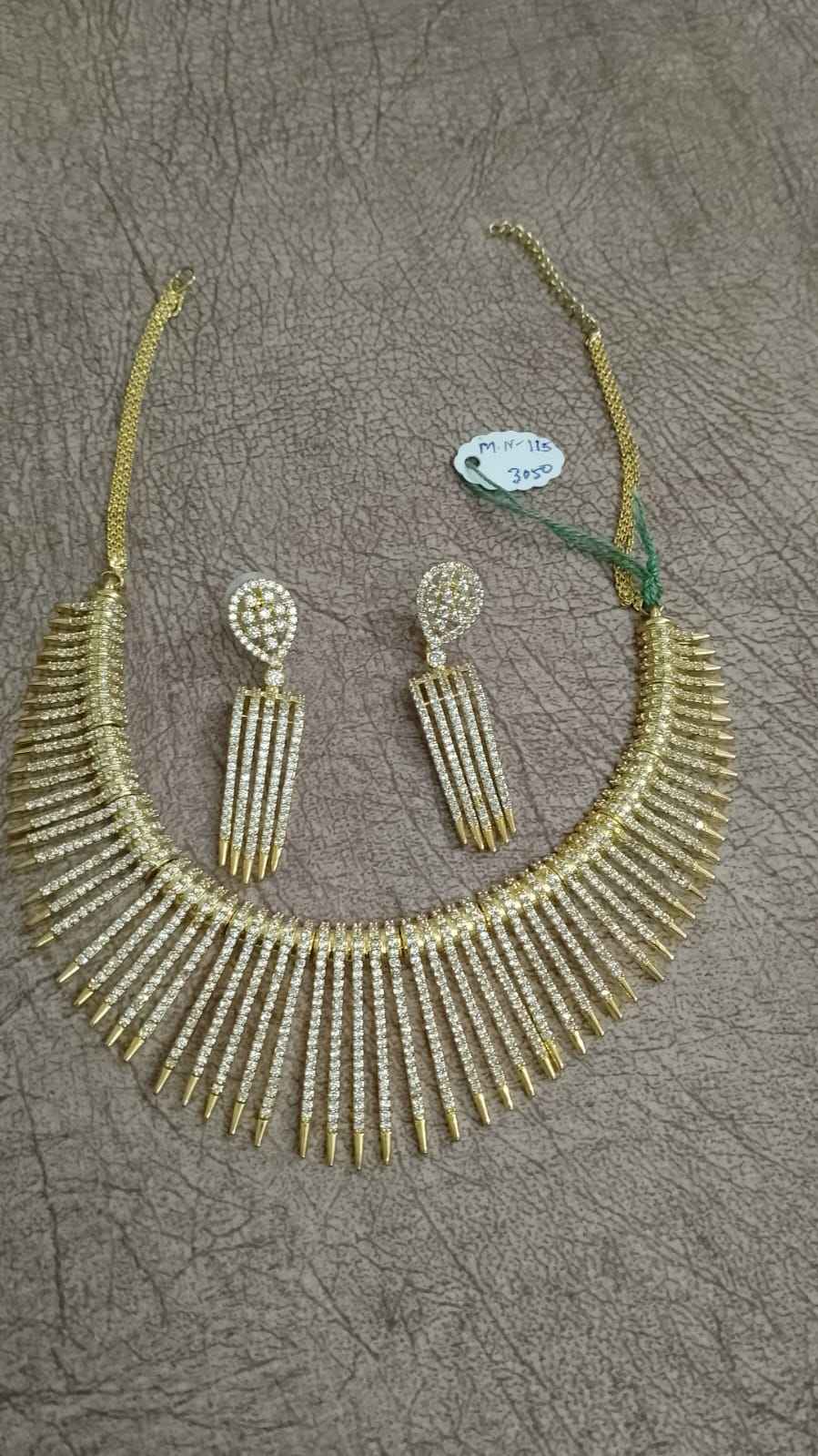 High-Quality Spiked Choker Necklace Set | Cubic Zirconia Fringe Drop Earrings