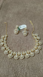 Premium Gold Polish Floral Scalloped American Diamond Choker Set