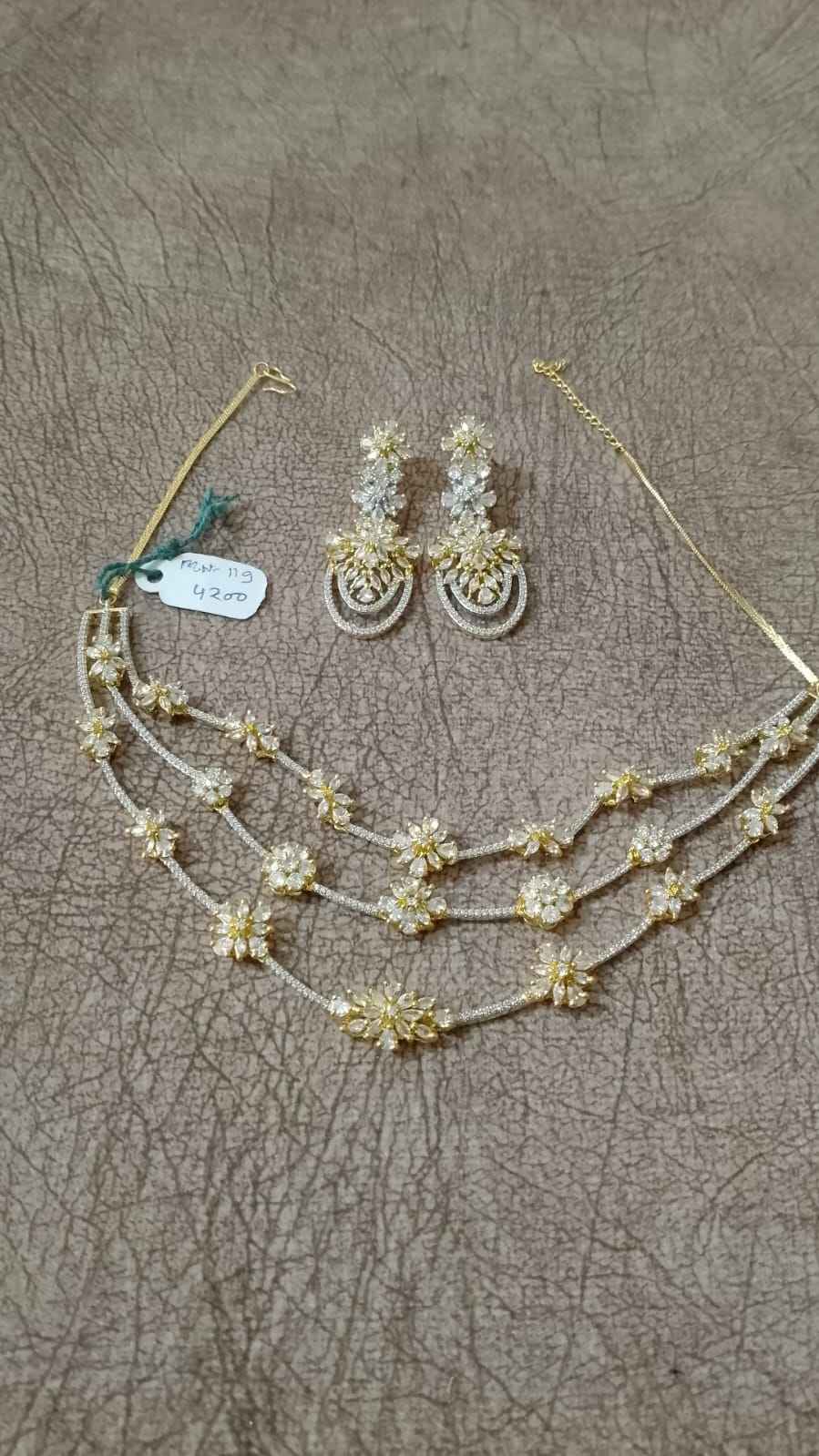 Premium Three-Tiered Floral American Diamond Layered Necklace Set