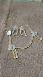 Modern Asymmetrical Camellia Flower Blossom Ribbon Necklace Set
