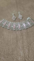 Rose Quartz & Marquise Crystal Choker Set with Matching Drop Earrings