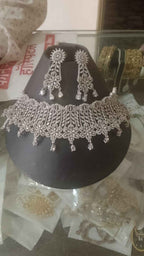 Florentia Royal Silver-Plated Intricate Floral Lace Bridal Choker Set with Cascading Statement Earrings