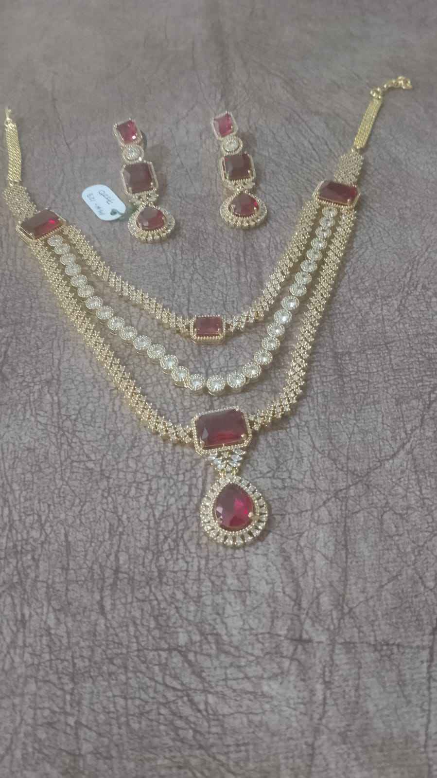 Ruby Red Stone Layered Necklace Set for Women | Wedding & Party Jewelry