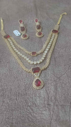 Ruby Red Stone Layered Necklace Set for Women | Wedding & Party Jewelry