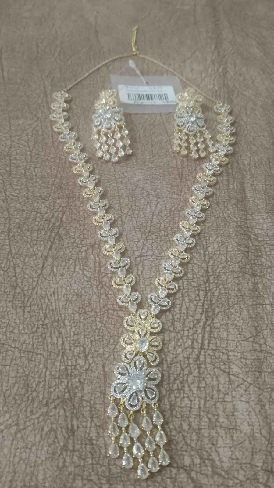 Premium Floral Motif Long-Chain American Diamond Harram Set