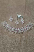 Elegant Rose-Pink & Silver Filigree Choker Set