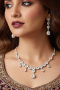 Elegant Crystal Drop Necklace Set with Earrings | Silver-Tone American Diamond Jewellery Set for Women