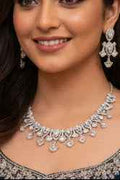 Silver-Tone Heart Motif American Diamond Necklace Set with Earrings | Elegant Party & Wedding Jewellery for Women