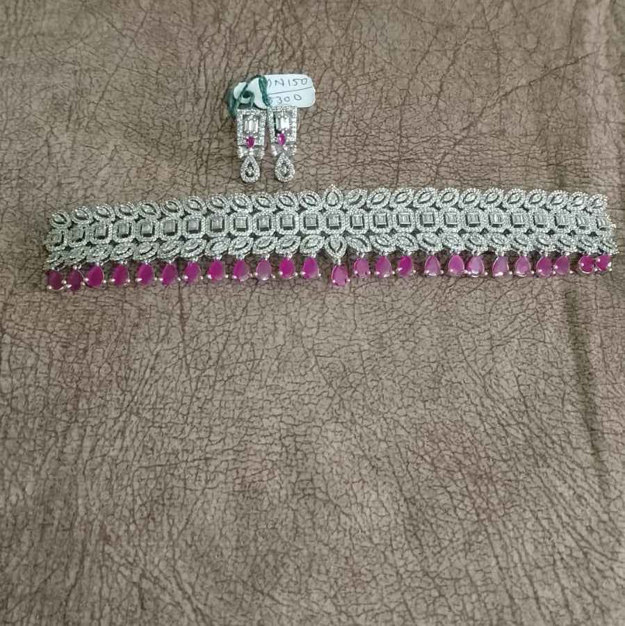 Luxury Pink Stone & CZ Diamond Choker Set with Earrings – Celebrity Party Collection