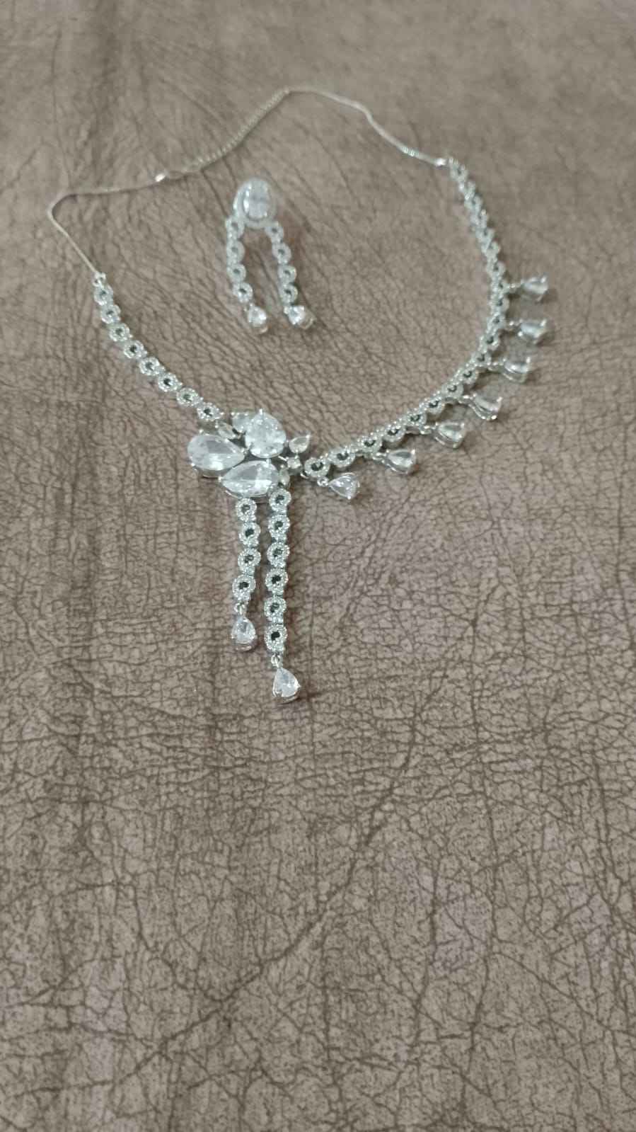 Bridal Long Pendant CZ Diamond Necklace and Earring Set