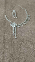Bridal Long Pendant CZ Diamond Necklace and Earring Set