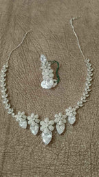 Floral Pear Shape CZ Diamond Necklace and Earring Set