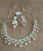 Silver-Tone Heart Motif American Diamond Necklace Set with Earrings | Elegant Party & Wedding Jewellery for Women