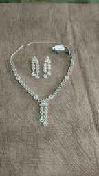 Silver-Plated Cubic Zirconia Choker Necklace and Dangle Earring Set for Women - Perfect for Parties & Weddings